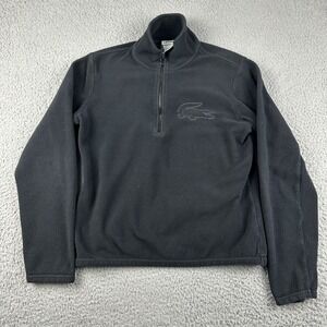 Lacoste Pullover Sweater Womens 36 Black Fleece Half Zip Embroidered Croc Logo